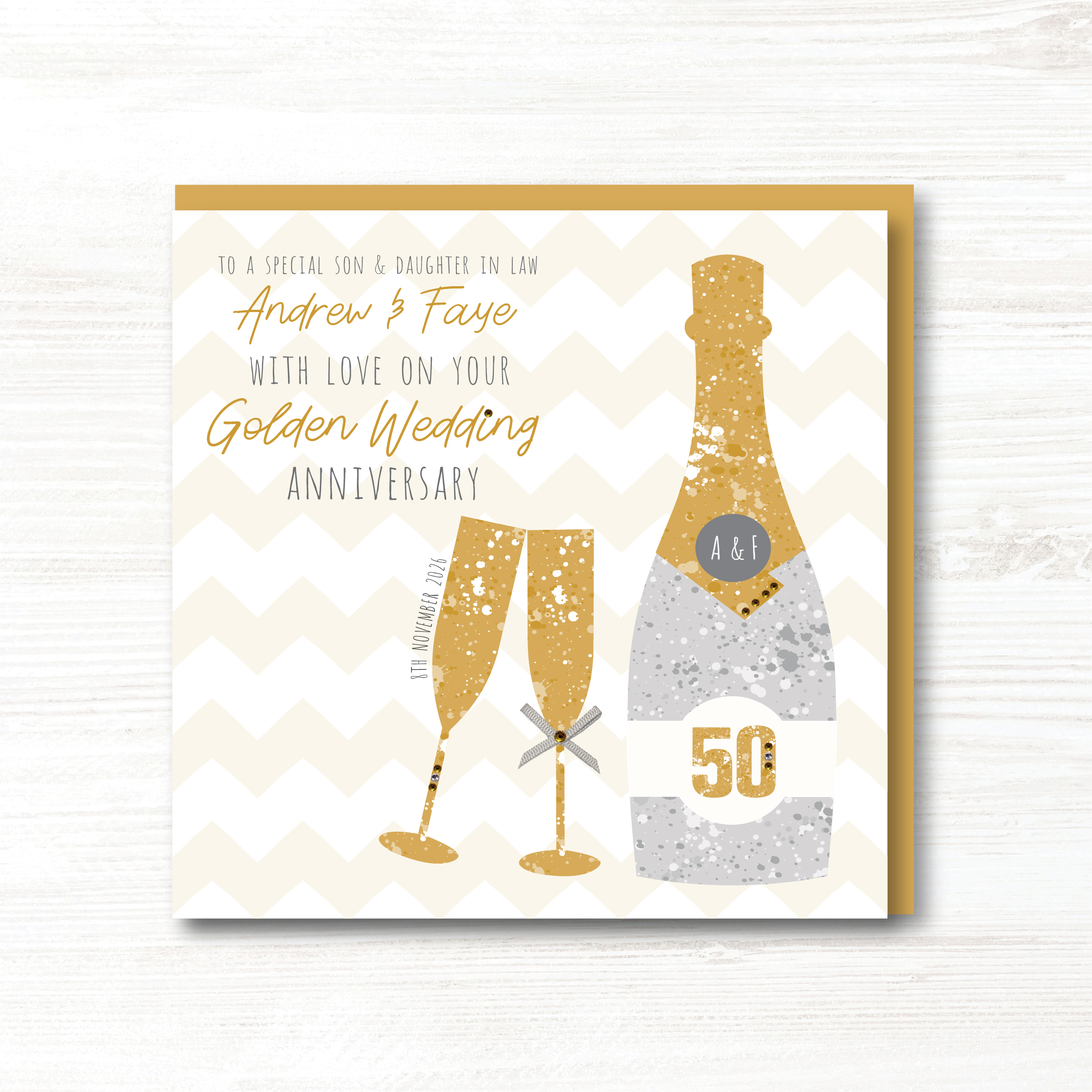 Personalised Handmade Golden Wedding Anniversary Card - Any Relation
