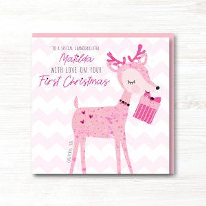 Beautiful Personalised Handmade Baby Girl First 1st Christmas Card - Any Relation