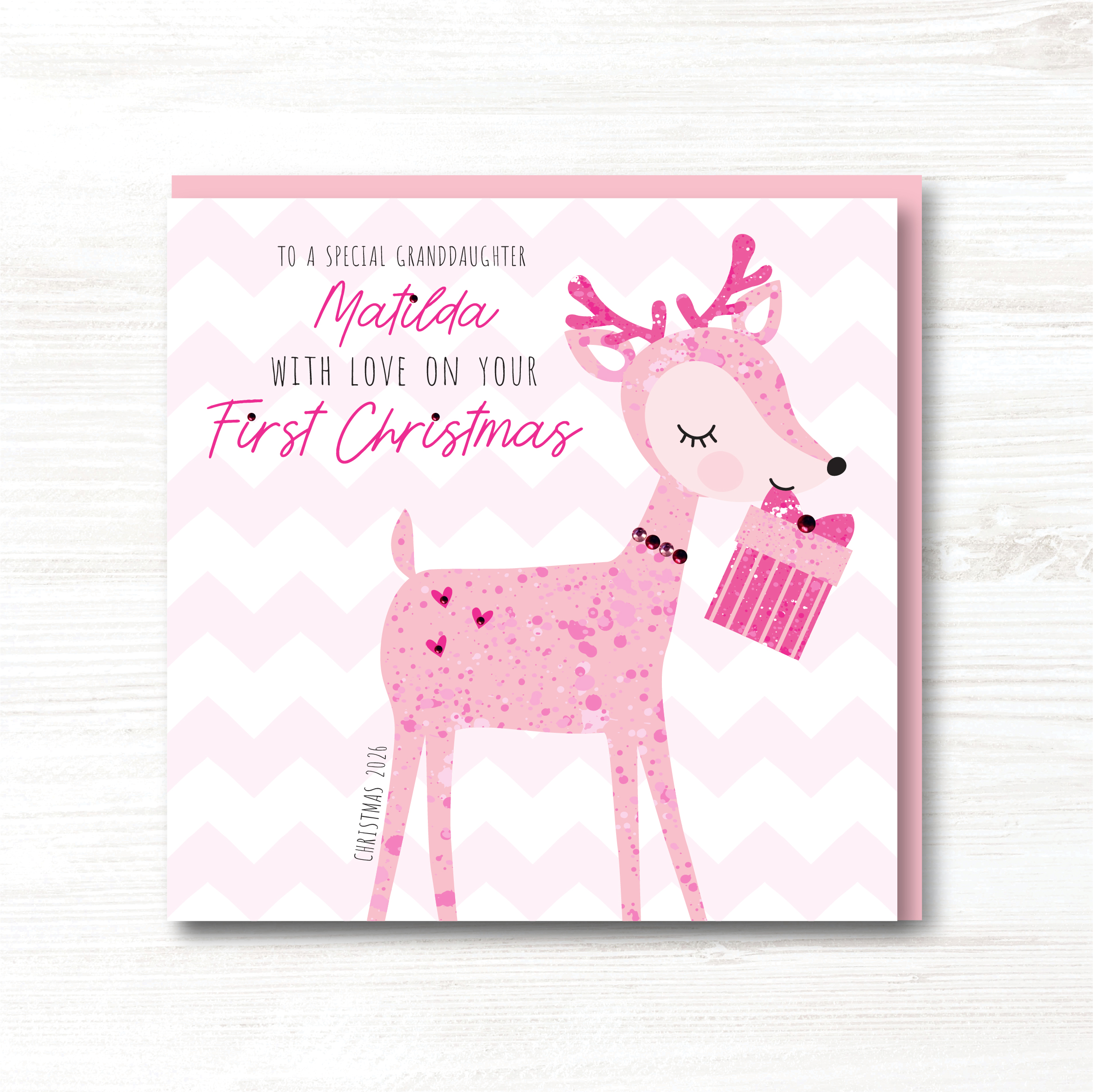 Beautiful Personalised Handmade Baby Girl First 1st Christmas Card - Any Relation
