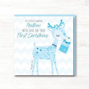 Personalised Handmade Baby Boy First 1st Christmas Card - Any Relation