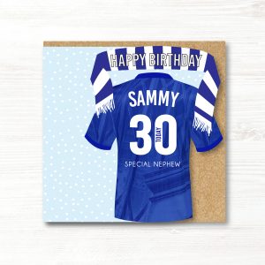 Personalised Handmade Football Birthday Card, Chelsea Colours, Any Age, Any Relation