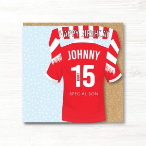 Personalised Handmade Football Birthday Card, Liverpool Colours, Any Age