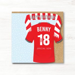Personalised Handmade Football Birthday Card, Manchester United Colours, Any Age, Any Relation