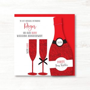 Personalised Handmade Ruby/40th Wedding Anniversary Card - Husband, Wife