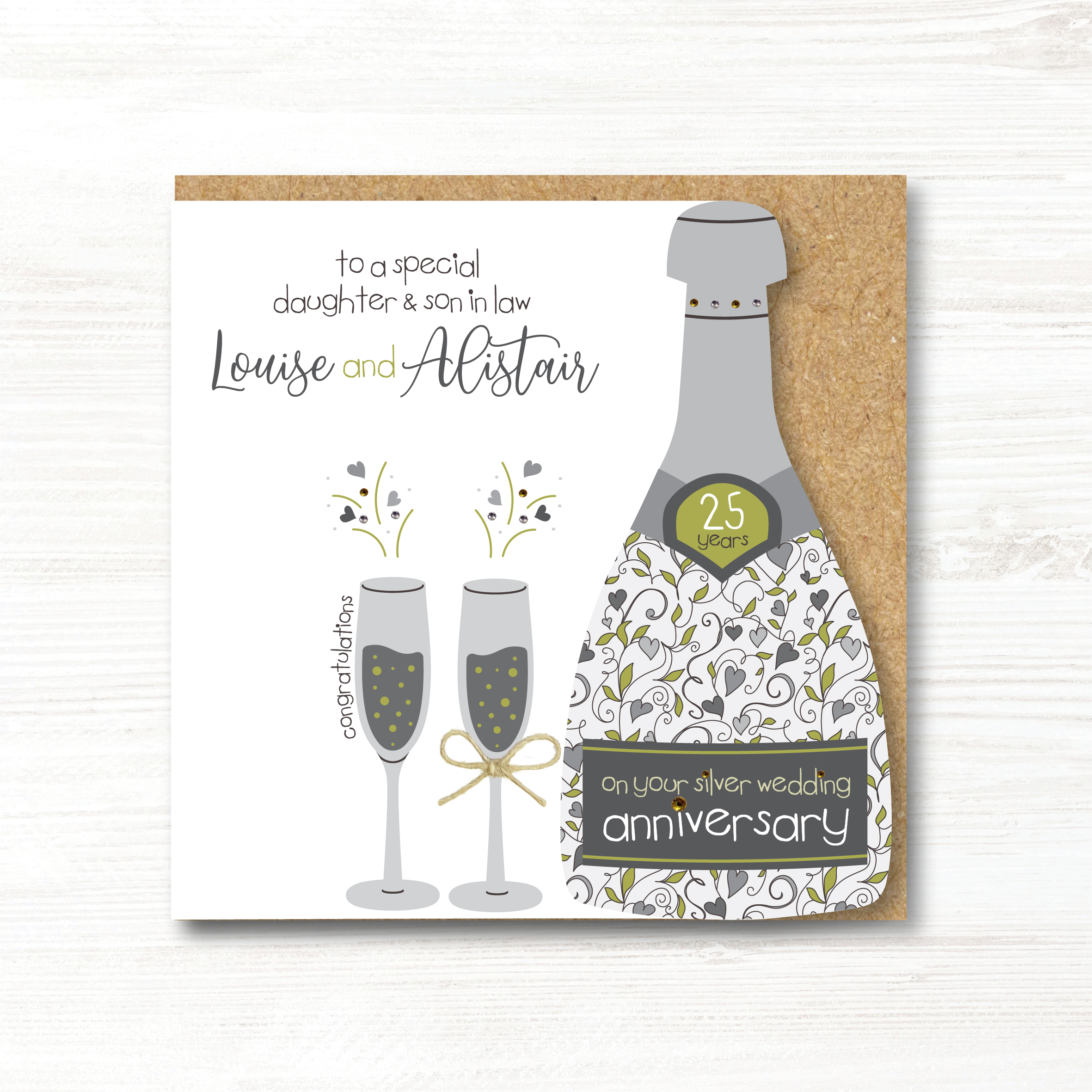 Personalised Handmade Silver/25th Wedding Anniversary Card - Any Relation