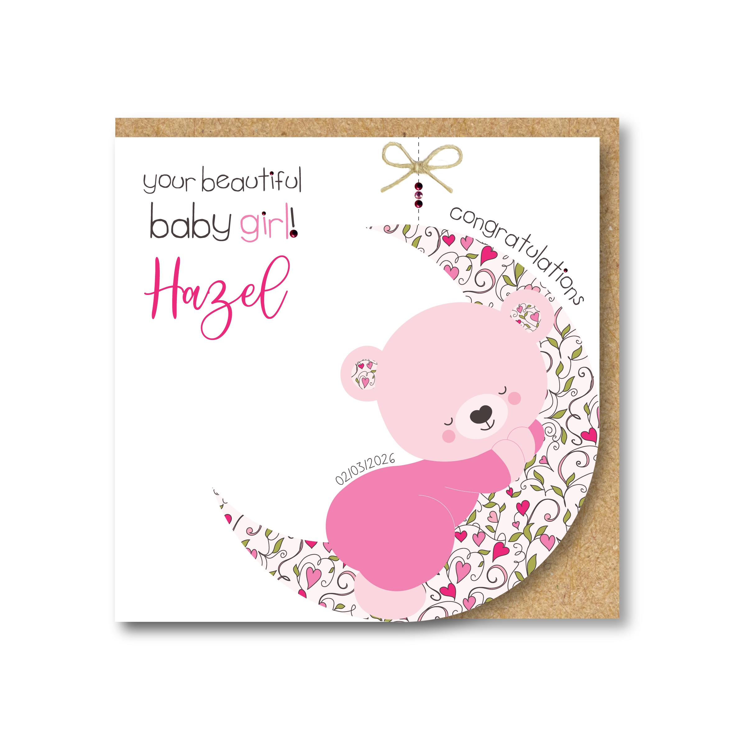 Personalised Handmade New Baby Girl Card - Image 2