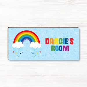 Personalised Rainbow Wooden Bedroom Door Sign, Plaque, Gift