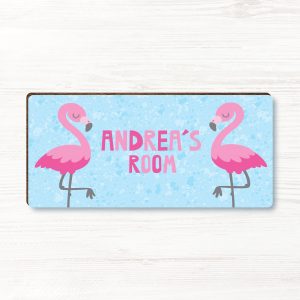 Personalised Flamingo Girls Wooden Bedroom Door Sign, Plaque, Gift