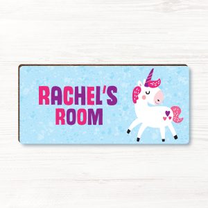 Personalised Unicorn Girls Wooden Bedroom Door Sign, Plaque, Gift