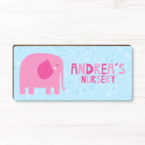 Personalised Elephant Baby Girls Wooden Bedroom, Nursery, Door Sign, Plaque, Gift