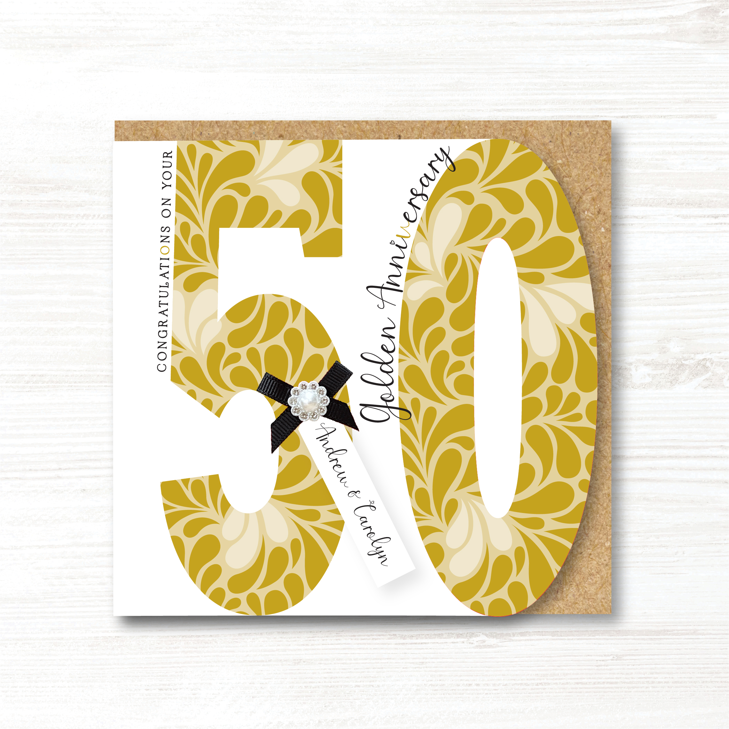 Personalised Handmade Golden/50th Wedding Anniversary Card
