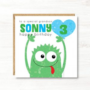 Personalised Boys Monster Birthday Card 1st 2nd 3rd 4th 5th 6th 7th 8th 9th 10th, Any Relation