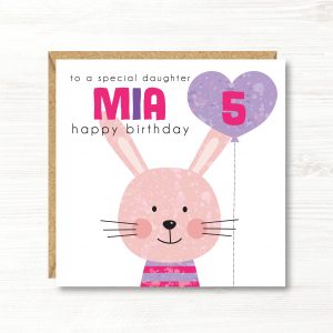 Personalised Girl Rabbit Birthday Card, Any Age, Any Relation
