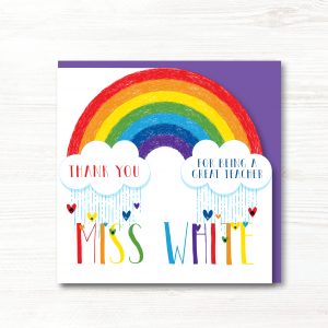 Personalised Handmade Rainbow Thank You Teacher Card
