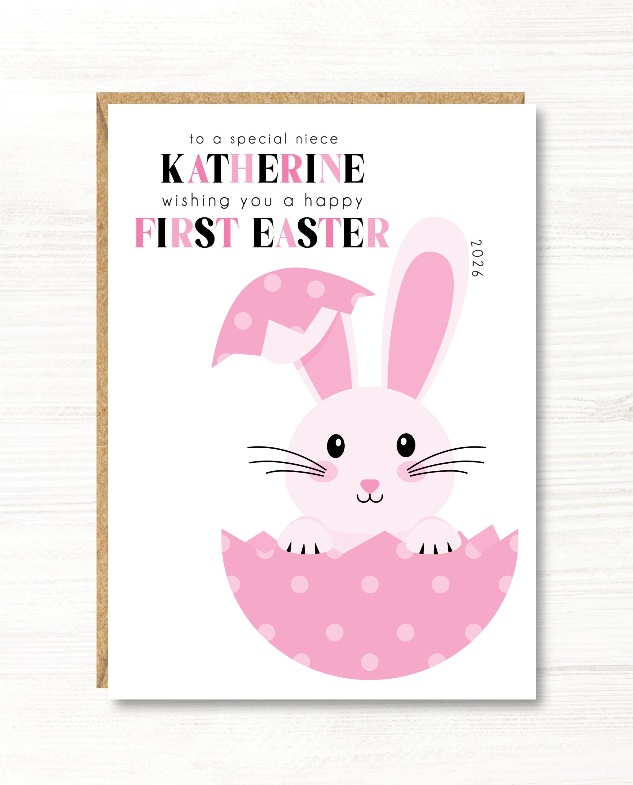 Personalised Girl Easter Card/First 1st Easter Card, Daughter, Niece, Granddaughter, Sister, Goddaughter, A5 size