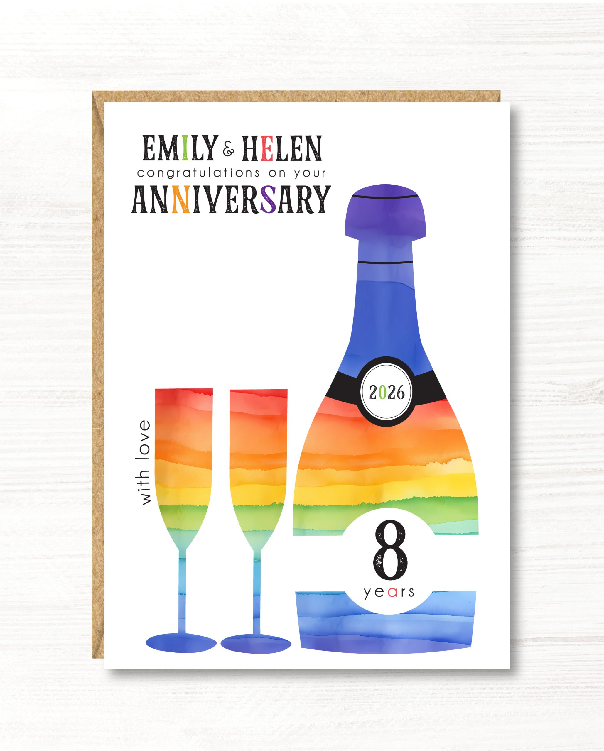 A5 Large Personalised LGBT Anniversary Card, Gay Couple, Lesbian, Gay