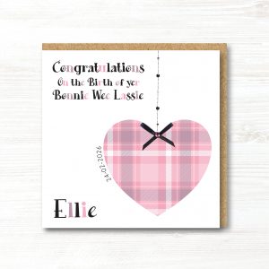 Personalised Handmade Scottish New Baby Girl Card