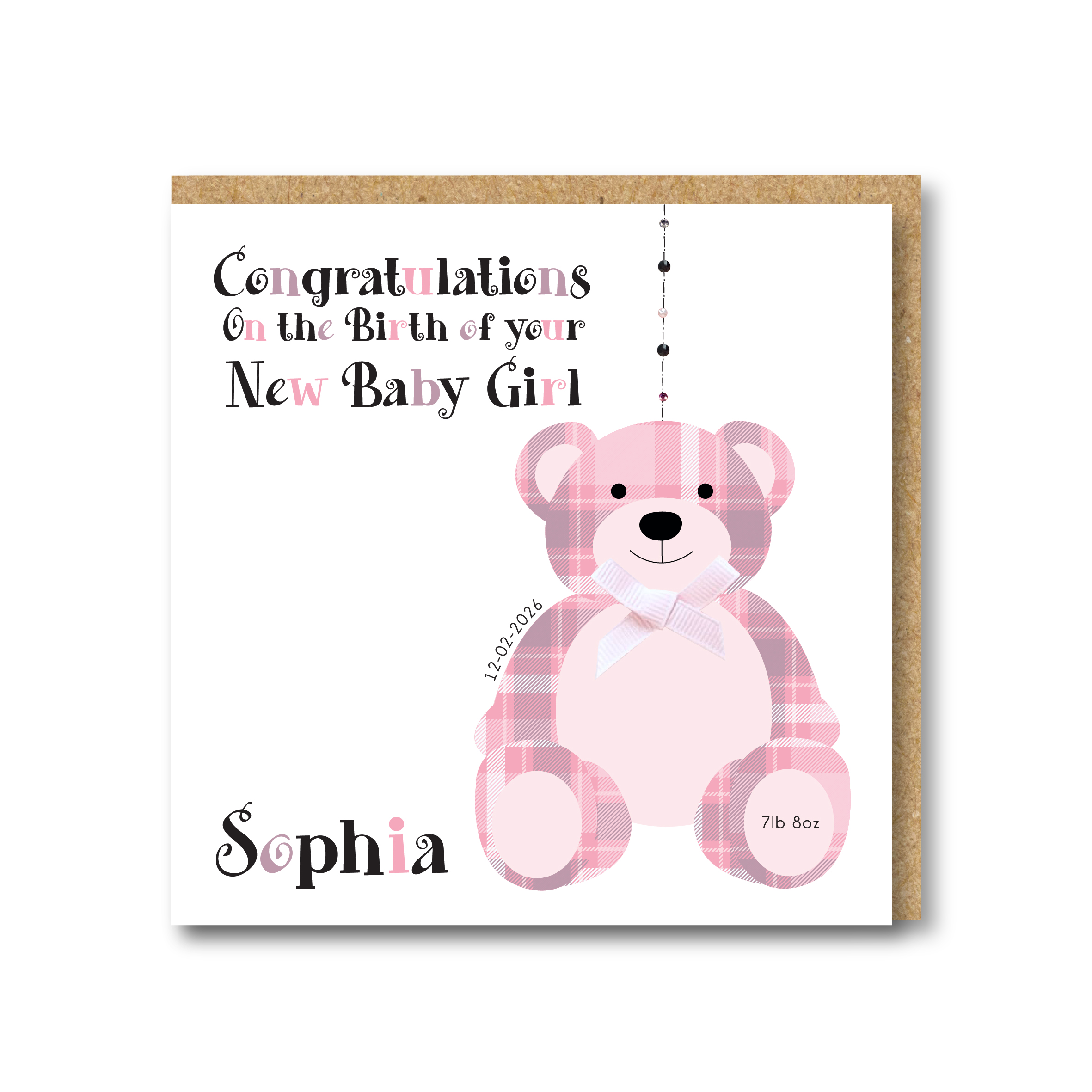 Personalised Handmade New Baby Girl Card - Image 2