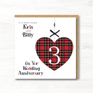 Personalised Handmade Scottish Wedding Anniversary Card, Any Year