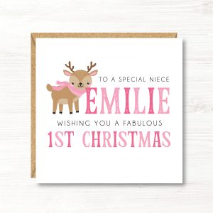 Personalised Baby Girl's 1st Christmas Card