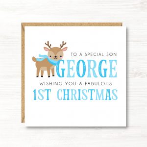 Personalised Baby Boy's 1st Christmas Card