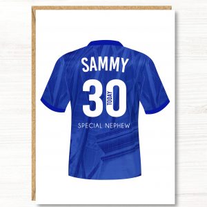 A5 Large Personalised Football Birthday Card, Chelsea Colours, Any Age, Any Relation