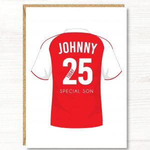 A5 Large Personalised Football Birthday Card, Arsenal Colours, Any Age, Any Relation