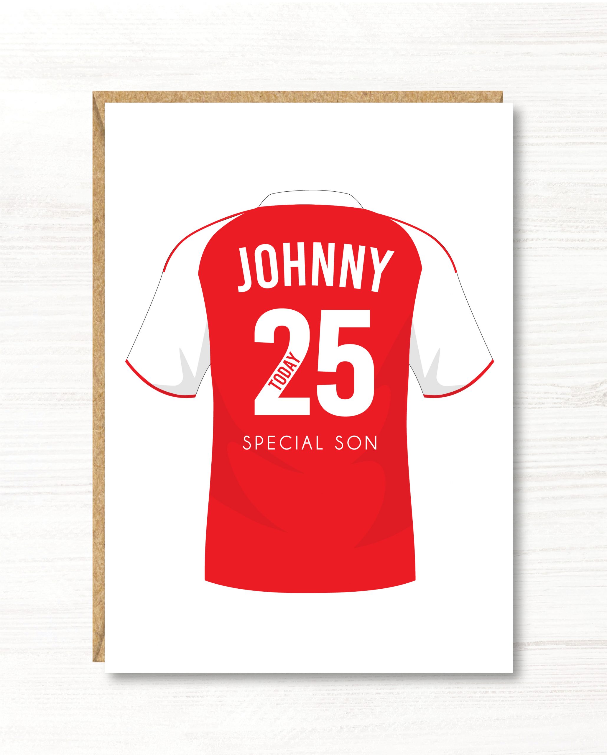 A5 Large Personalised Football Birthday Card, Arsenal Colours, Any Age, Any Relation