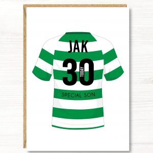 A5 Large Personalised Football Birthday Card, Celtic Colours, Any Age, Any Relation