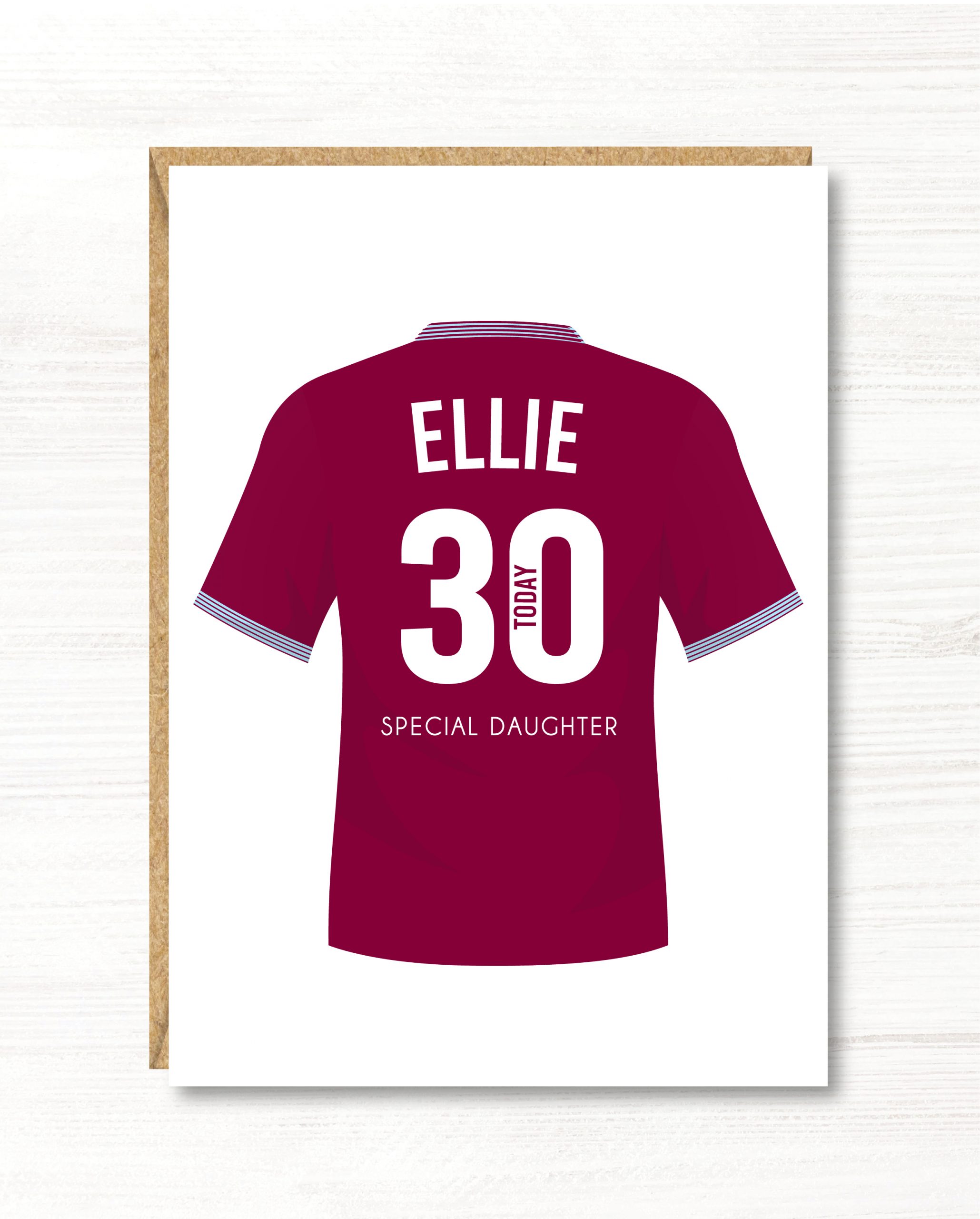 A5 Large Personalised Football Birthday Card, West Ham Colours, Any Age, Any Relation