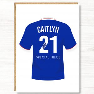 A5 Large Personalised Football Birthday Card, Glasgow Rangers Colours, Any Age, Any Relation