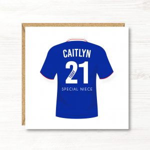 Personalised Football Birthday Card, Glasgow Rangers Colours, Any Age, Any Relation