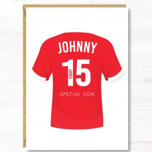 A5 Large Personalised Football Birthday Card, Liverpool Colours, Any Age, Any Relation