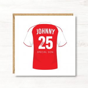 Personalised Football Birthday Card, Arsenal Colours, Any Age, Any Relation