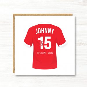 Personalised Football Birthday Card, Liverpool Colours, Any Age, Any Relation