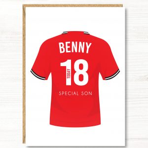 A5 Large Personalised Football Birthday Card, Manchester United Colours, Any Age, Any Relation