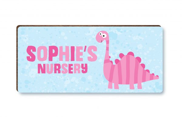 Personalised Dinosaur Baby Girls Wooden Bedroom, Nursery, Door Sign, Plaque, Gift - Image 3