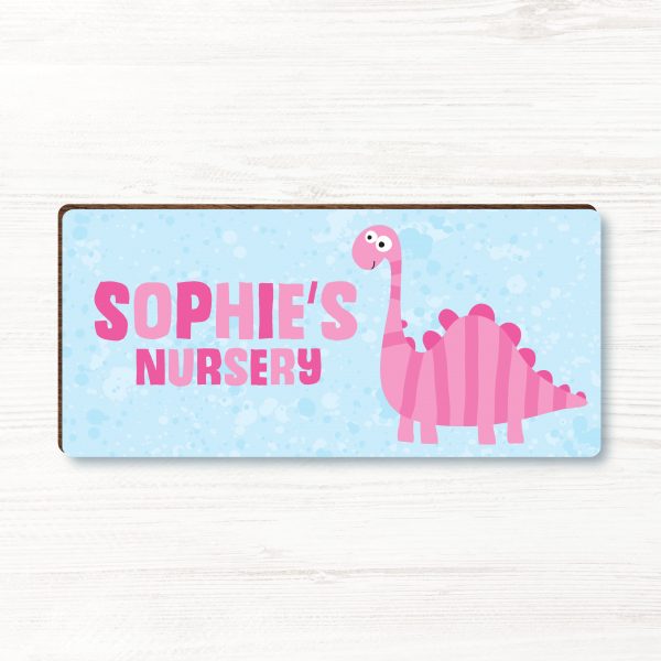 Personalised Dinosaur Baby Girls Wooden Bedroom, Nursery, Door Sign, Plaque, Gift