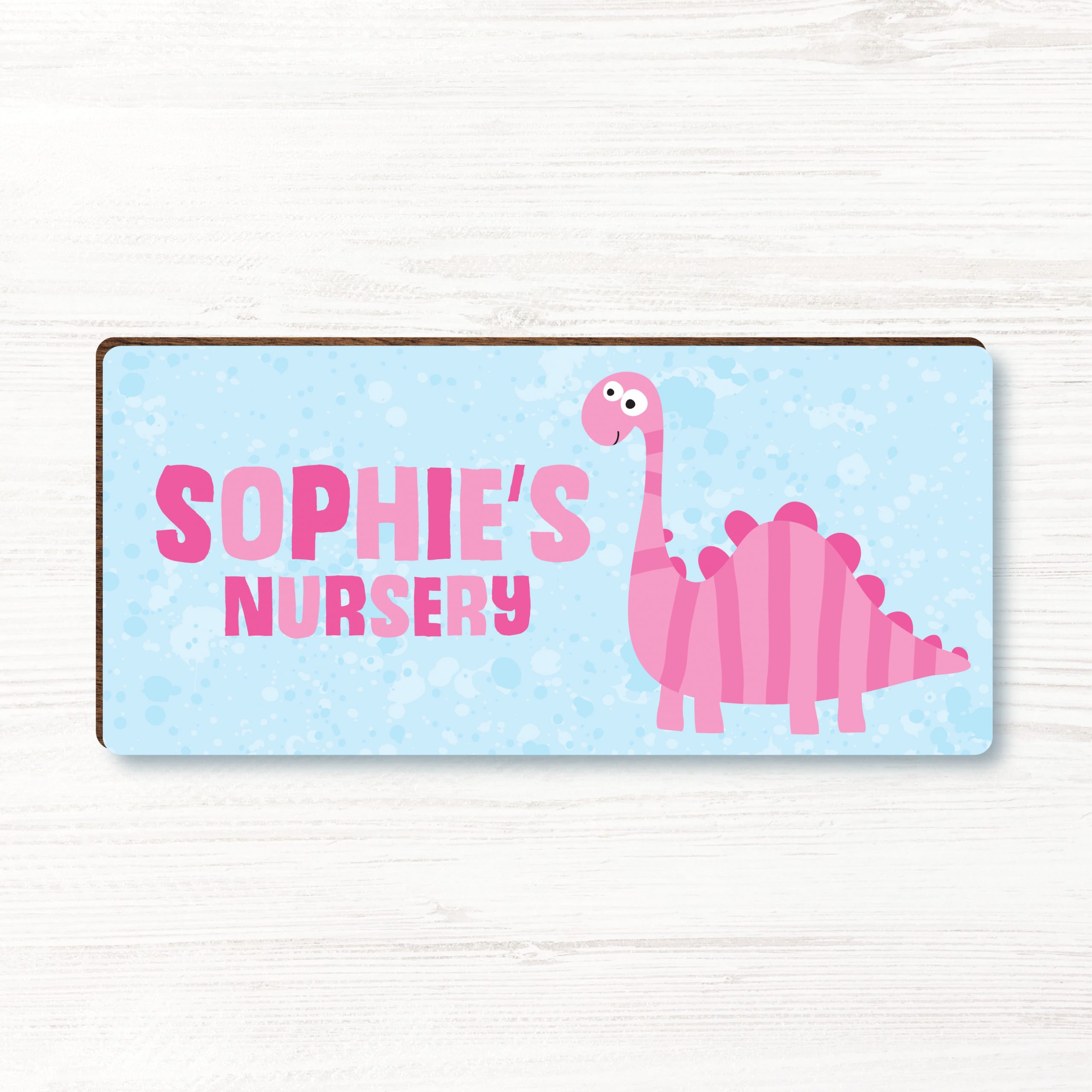 Personalised Dinosaur Baby Girls Wooden Bedroom, Nursery, Door Sign, Plaque, Gift