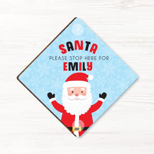 Personalised Santa Please Stop Here Sign, Wood Window Sign with suckers, gift