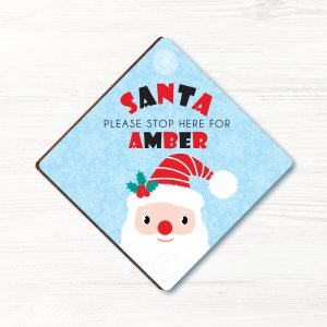 Personalised Santa Please Stop Here Sign, Wood Window Sign with suckers, gift