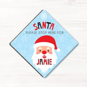 Personalised Santa Please Stop Here Sign, Wood Window Sign with suckers, gift