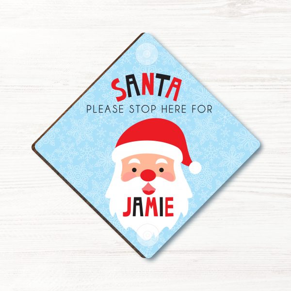 Personalised Santa Please Stop Here Sign, Wood Window Sign with suckers, gift