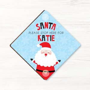 Personalised Santa Please Stop Here Sign, Wood Window Sign with suckers, gift