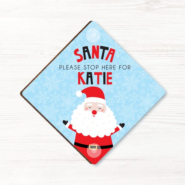 Personalised Santa Please Stop Here Sign, Wood Window Sign with suckers, gift