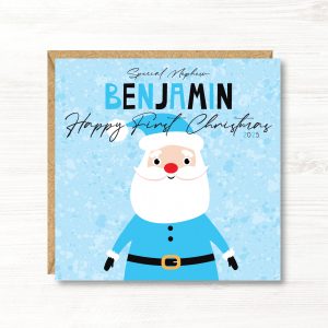 Personalised Boys First Christmas Card, Father Christmas, Son, Nephew, Godson, Brother, Great Grandson, Cousin