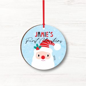 Personalised Father Christmas Wooden First Christmas Bauble, Gift