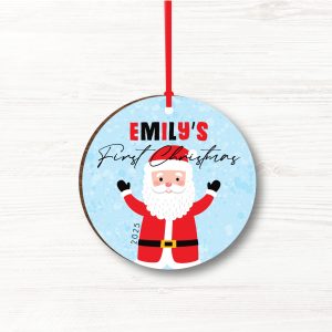Personalised Father Christmas Wooden First Christmas Bauble, Gift