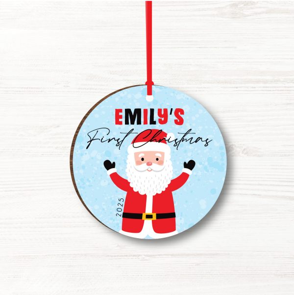 Personalised Father Christmas Wooden First Christmas Bauble, Gift