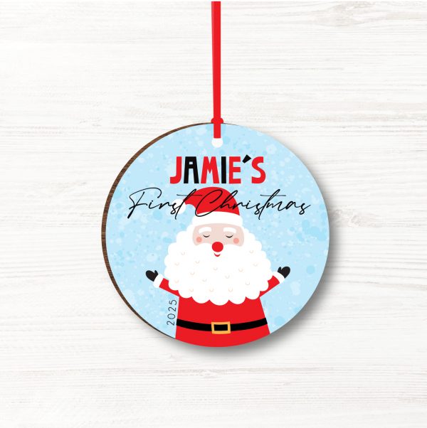 Personalised Father Christmas Wooden First Christmas Bauble, Gift